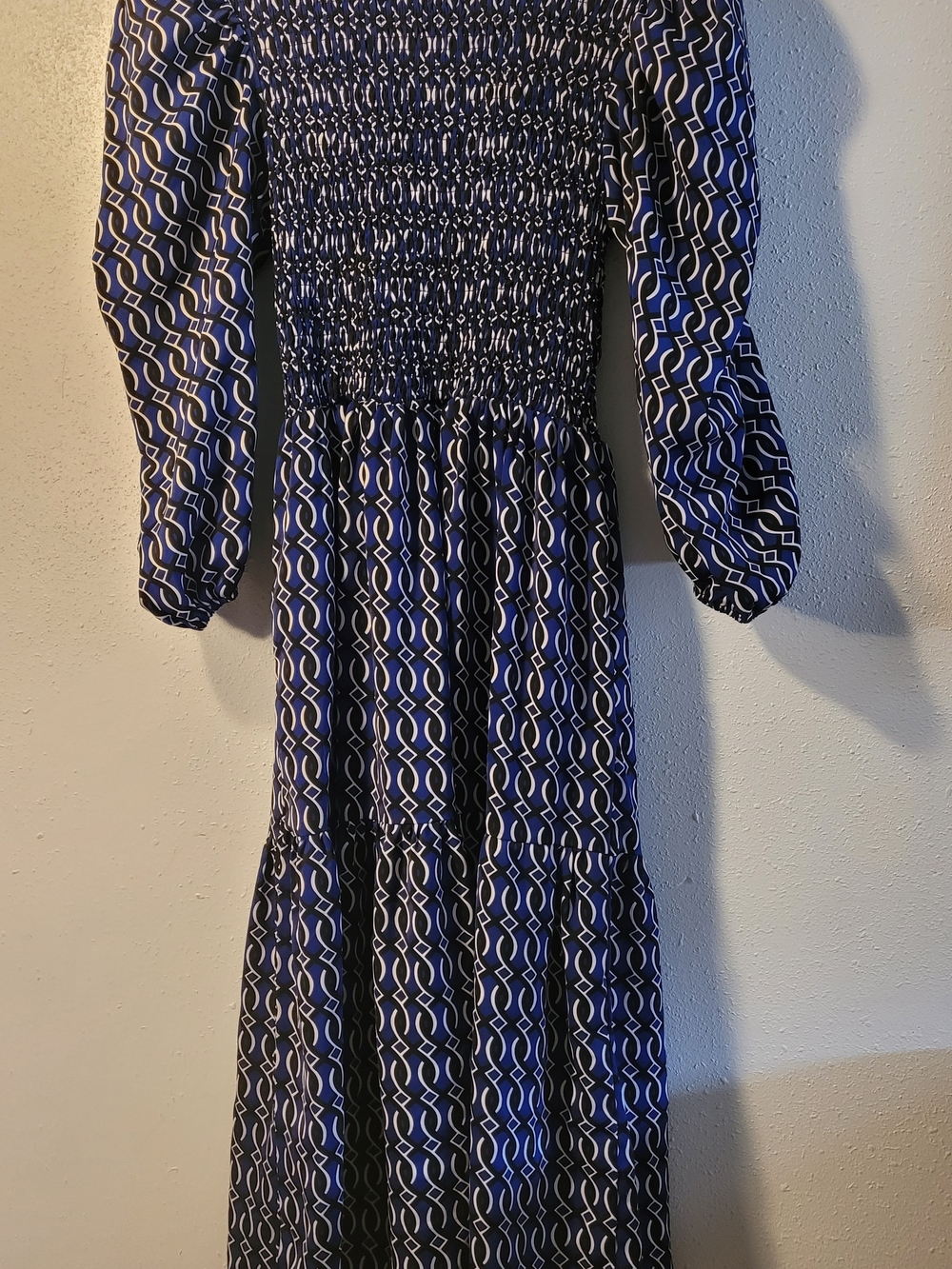 Women’s Navy Geometric Smocked Midi Dress Prato
